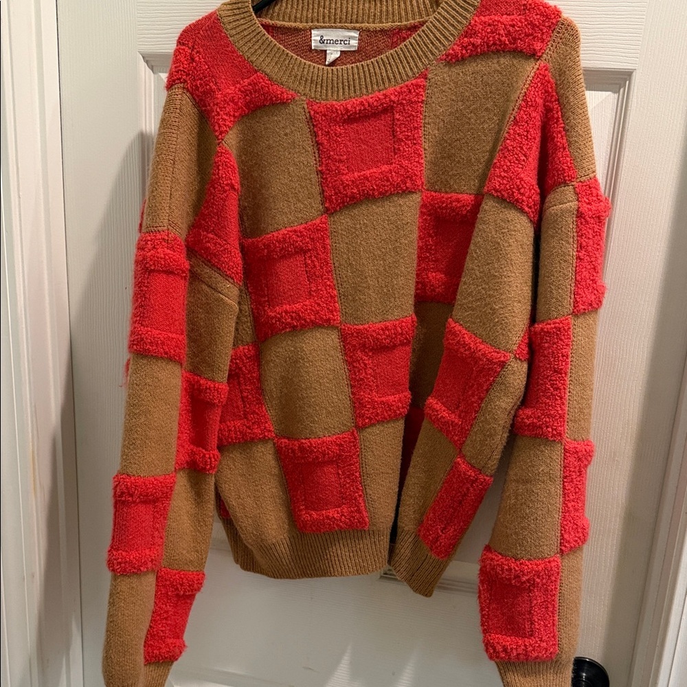 Kmere Red and Brown Patchwork Sweater